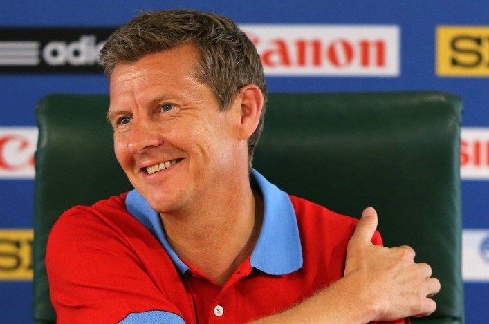 Steve Cram at press conference in Moscow