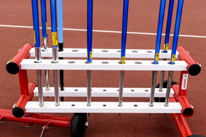 Javelins stored on a rack