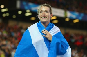 Eilidh Child with Saltire flag at Hampden