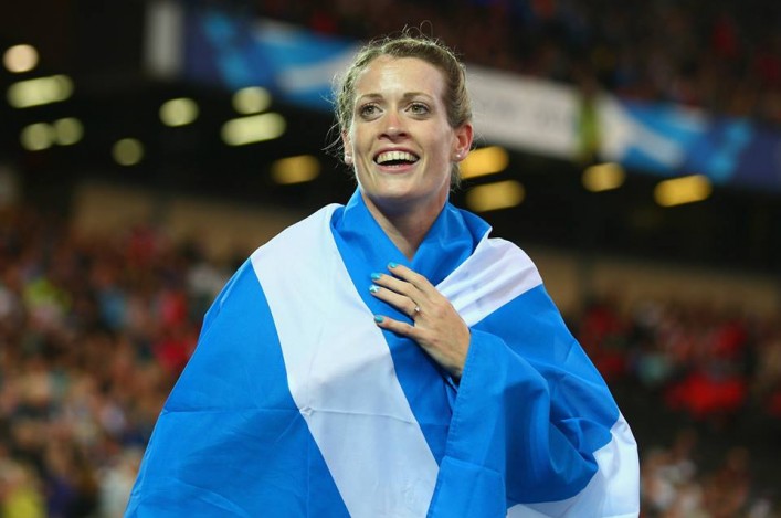 Eilidh Child with Saltire flag at Hampden