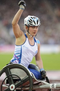 Meggan Dawson-Farrell in action in the wheelchair 1500m at Glasgow 2014