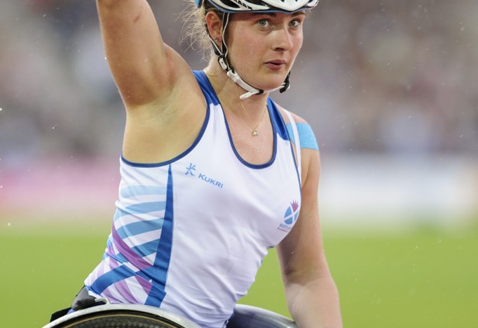 Meggan Dawson-Farrell in action in the wheelchair 1500m at Glasgow 2014